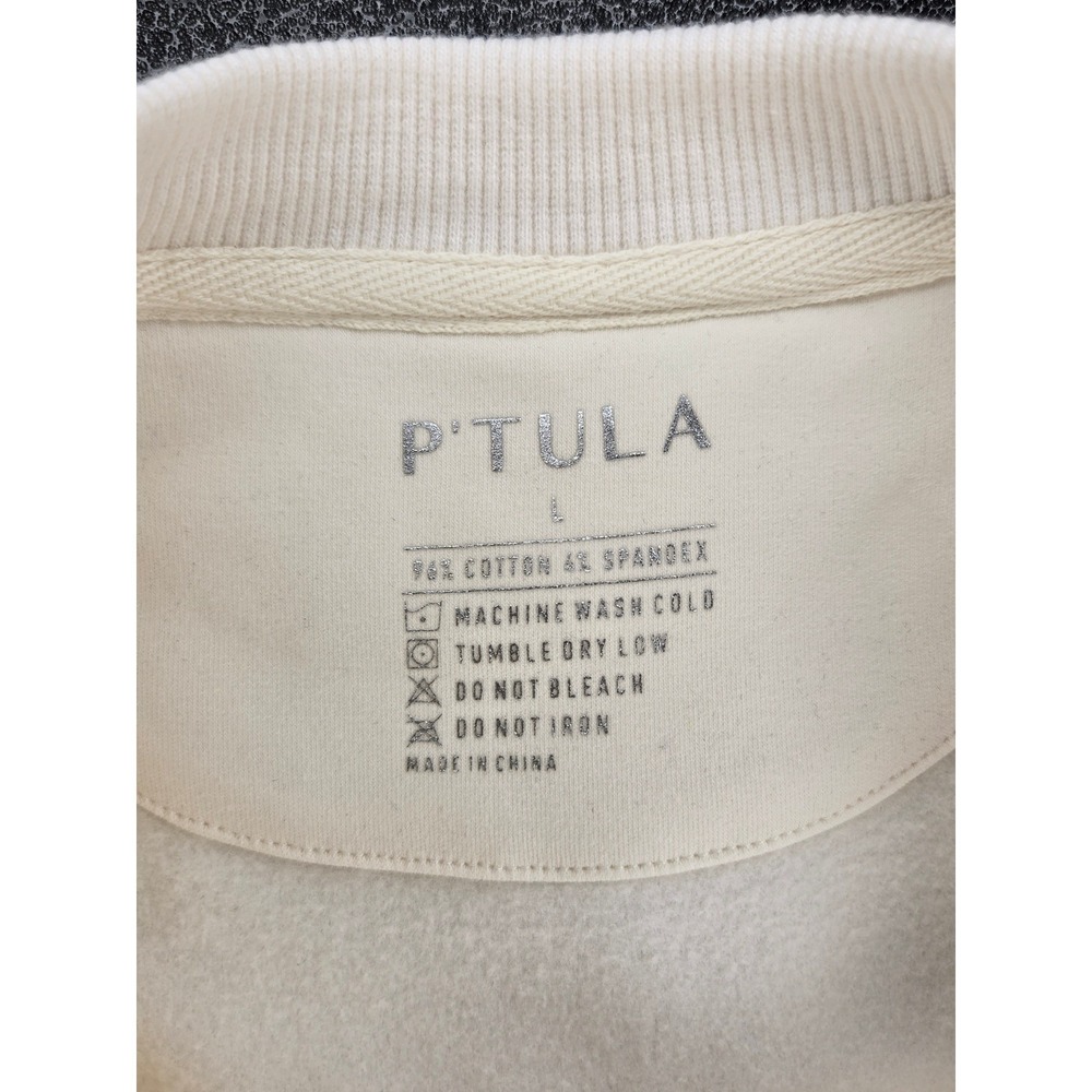 PTula Graphic Crewneck Sweatshirt Cream White Large Casual Pockets Oversized - Picture 9 of 9